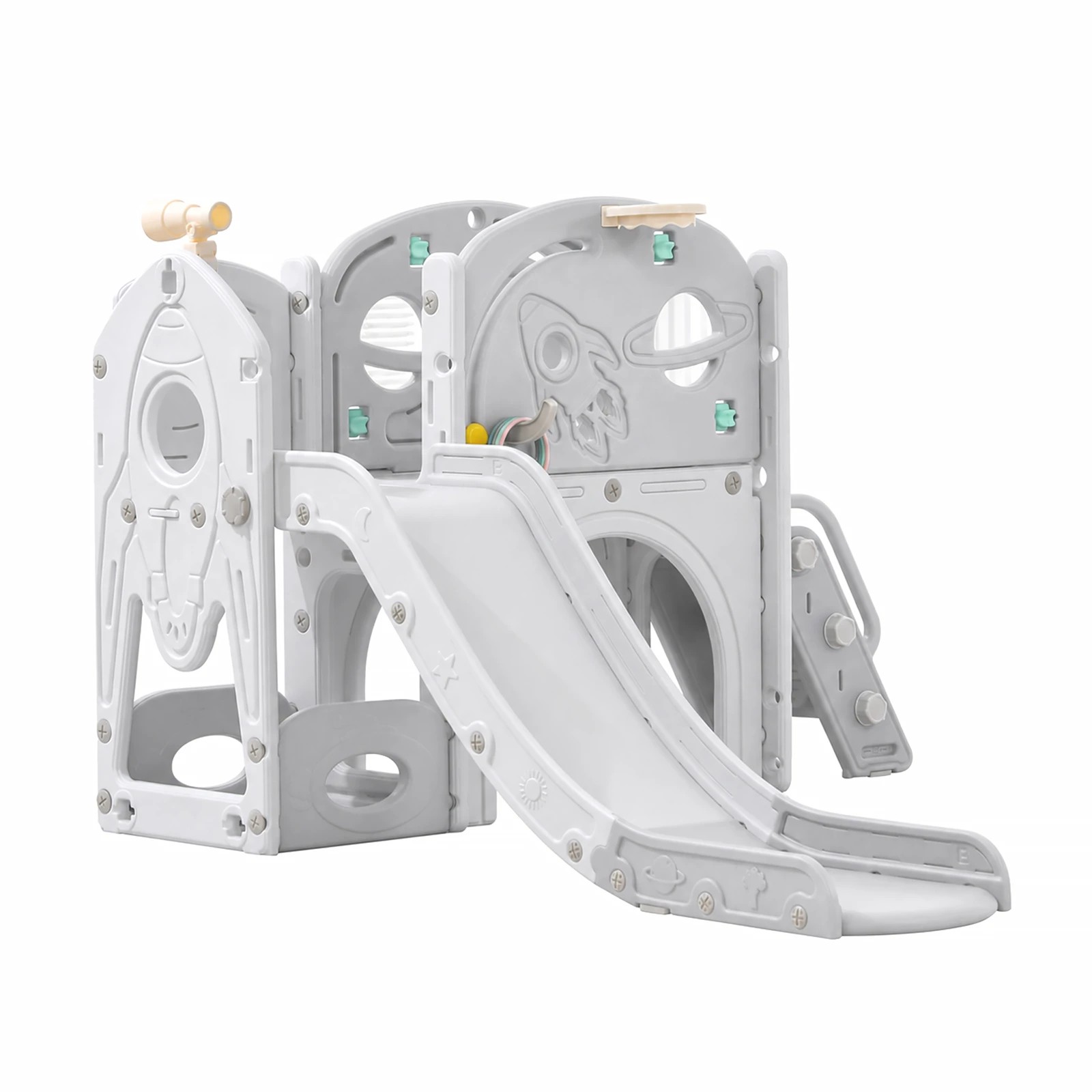 4 Advwin 9 in 1 L-Shaped Toddler Slide Indoor Baby Slide Kids Playset Outdoor Playground - Grey, 4 of 8