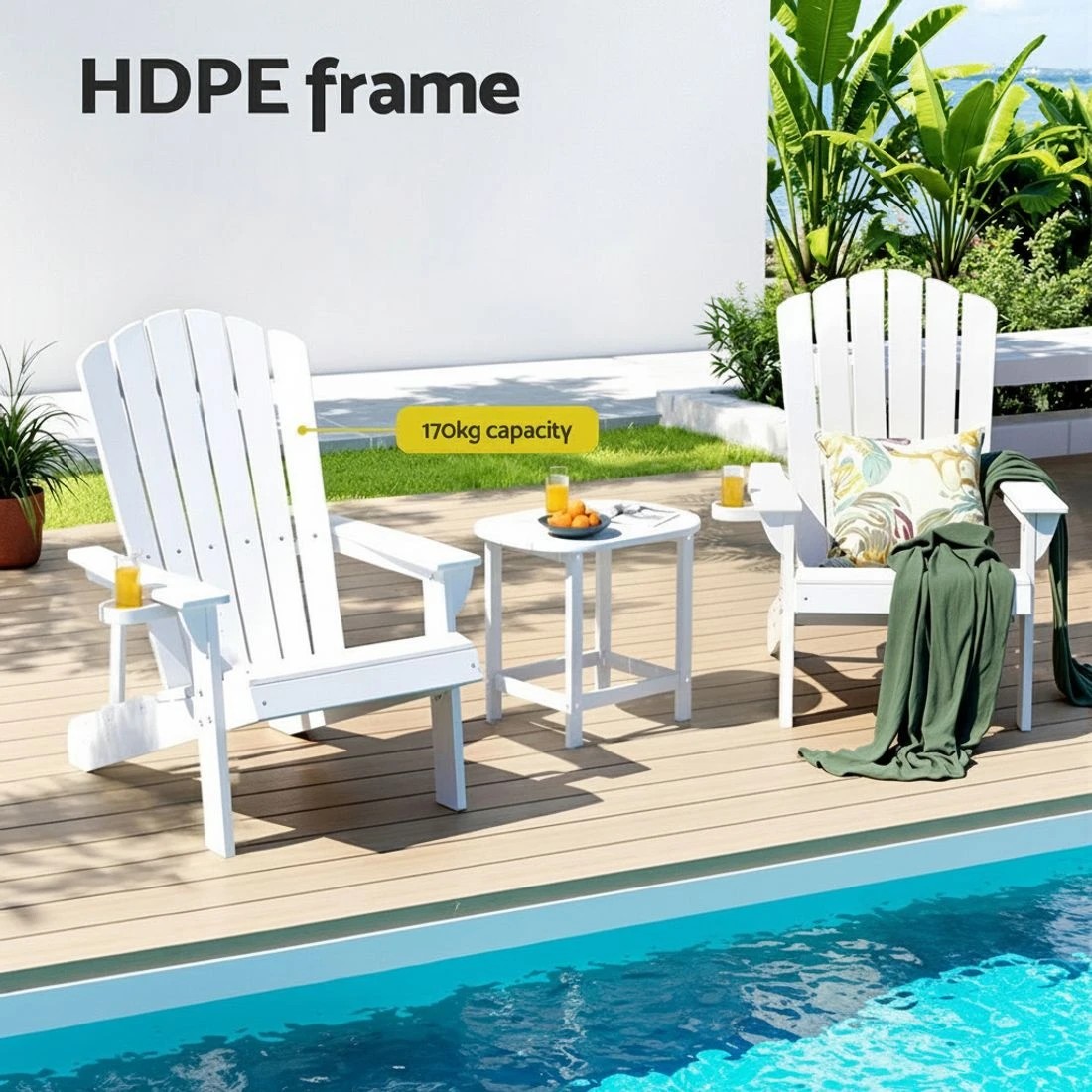 3 Gardeon Outdoor Chairs HDPE Adirondack Beach Chair Sun Lounge Patio Furniture - White, 3 of 6