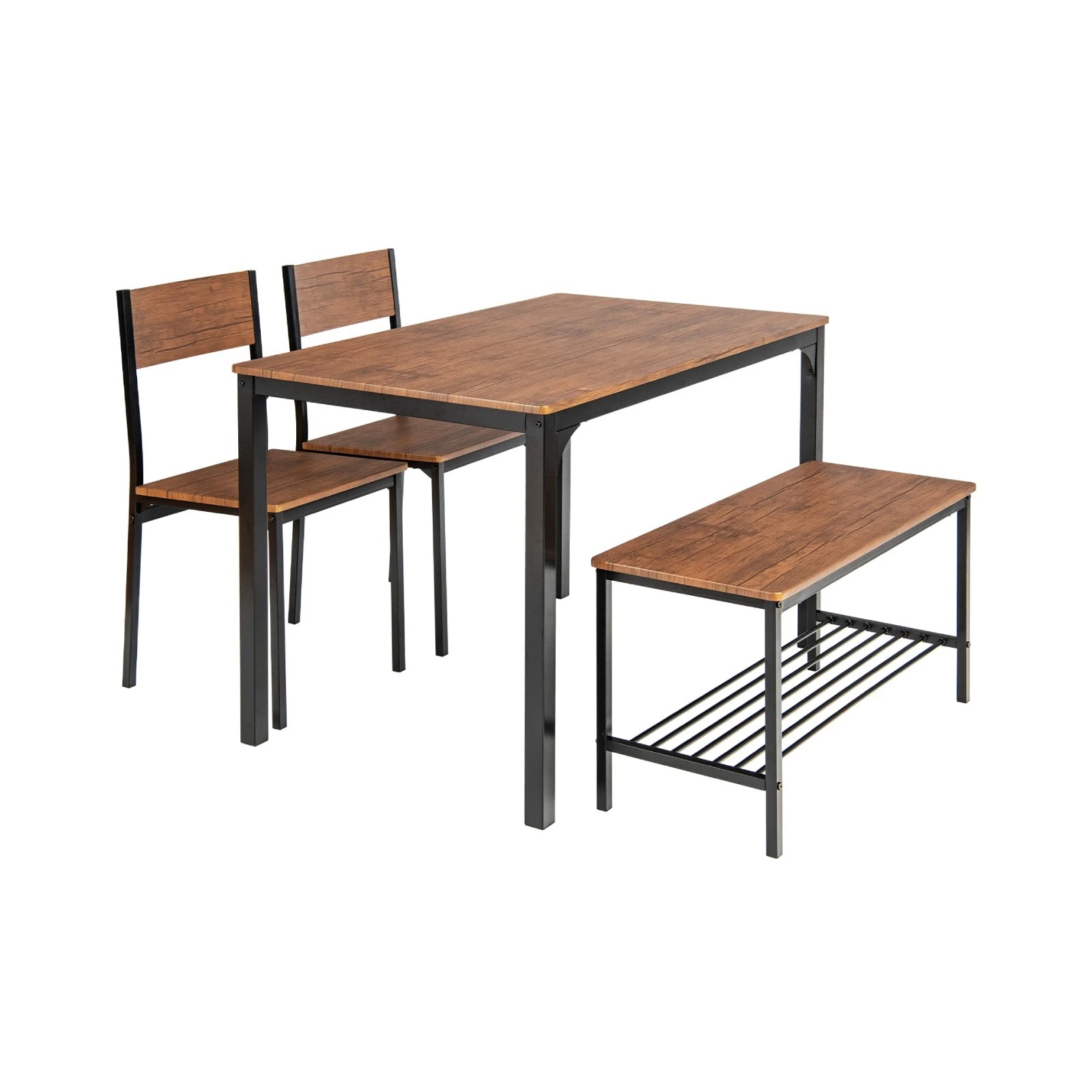 1 Costway 4PCS Dining Table Set Metal Frame Kitchen Breakfast Table Set w/Storage Rack - Brown, 1 of 4
