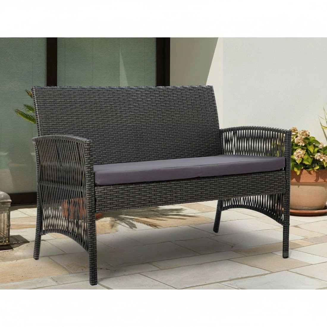 3 Gardeon 4PCS Outdoor Sofa Set with Storage Cover Wicker Harp Chair Table - Grey, 3 of 5