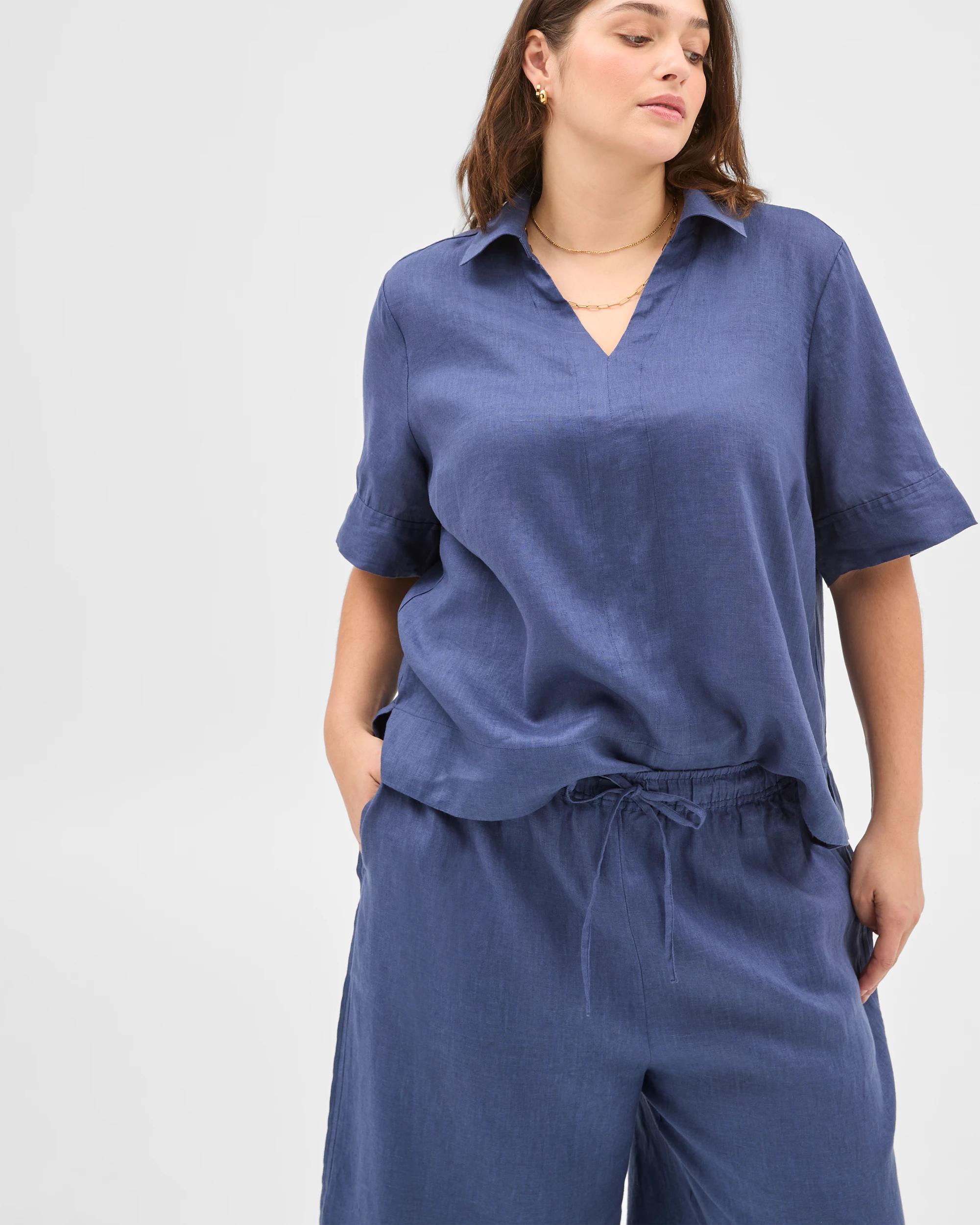 1 Target Plus Size European Linen Crop Wide Leg Pants INDIGO, 1 of 6