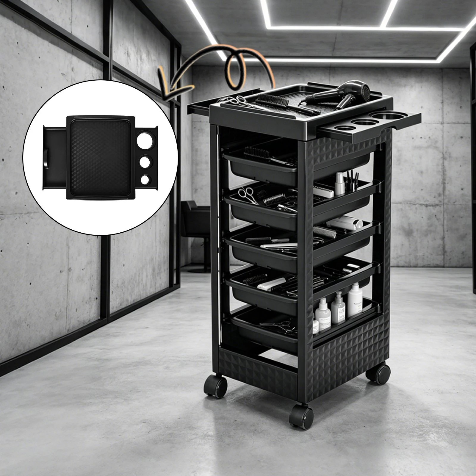 2 Ausway Hairdressing Trolley Cart Rolling Barber Beauty Storage Organiser with 6 Tiers & 5 Drawers, 2 of 6
