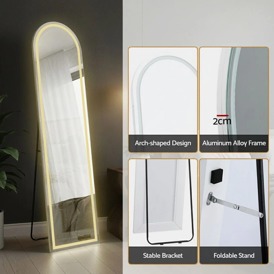5 Embellir LED Full Length Mirror Floor Dressing Mirror 160cm - White, 5 of 6