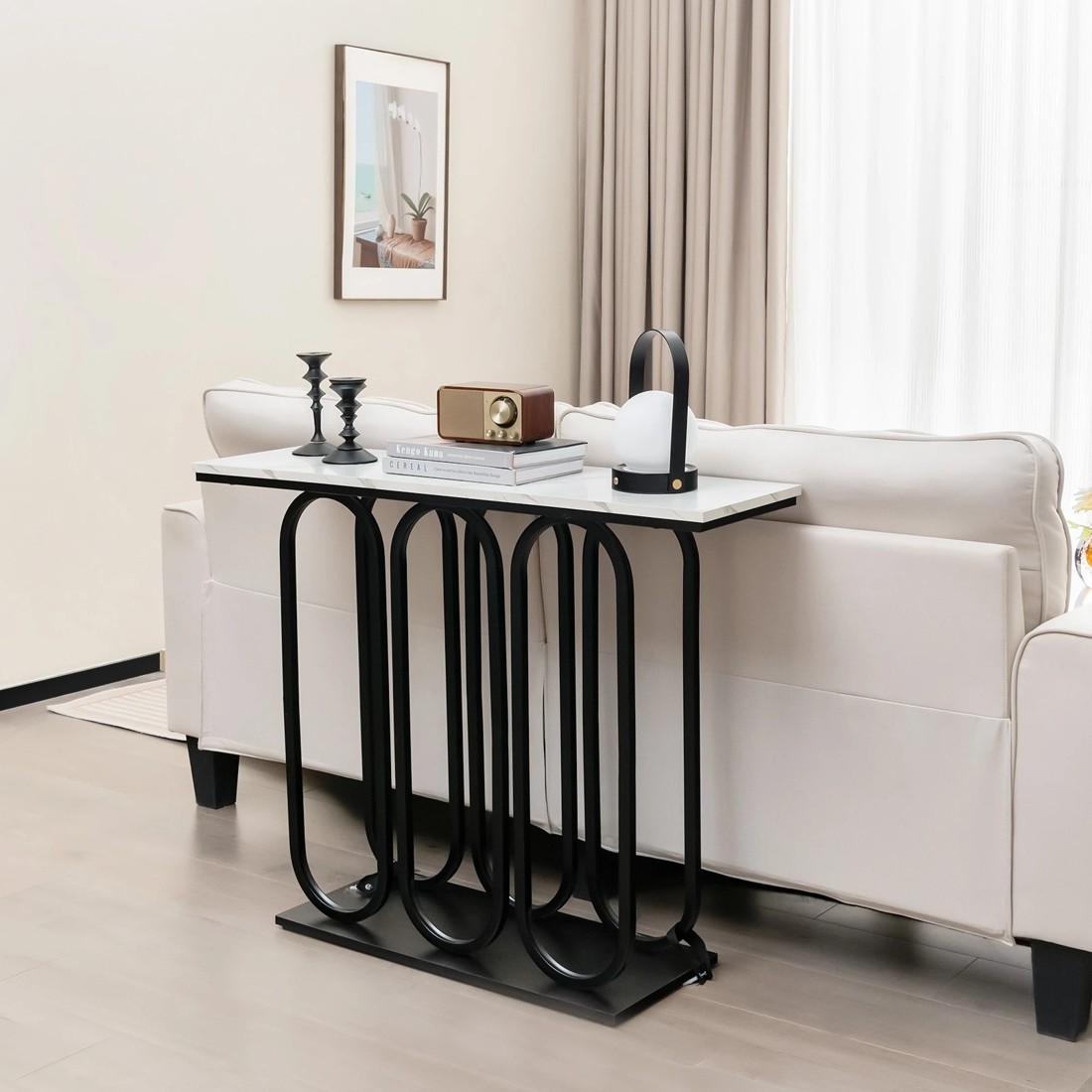2 Costway Metal Frame Console Table Faux Marble Tabletop, 2 of 10