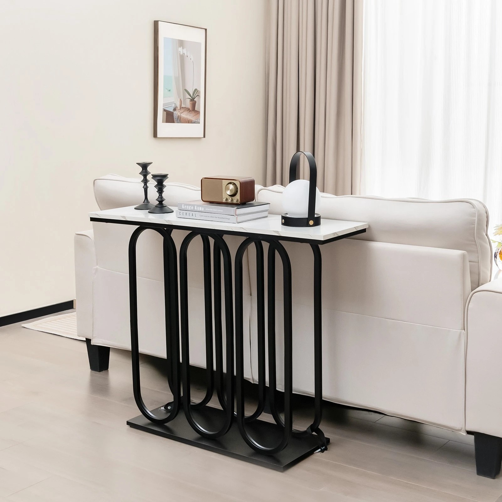 2 Costway Metal Frame Console Table Faux Marble Tabletop, 2 of 10