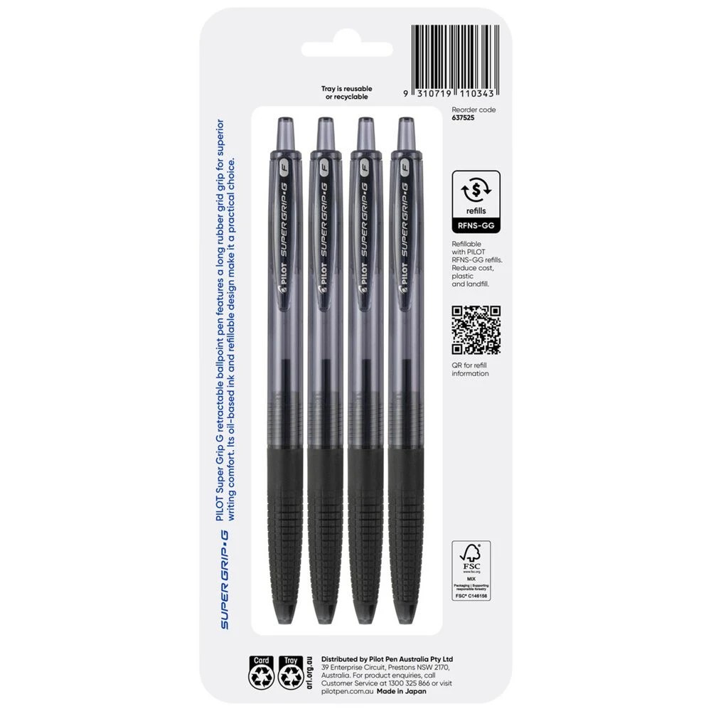 2 PILOT Super Grip G Retractable Ballpoint Pen 0.7mm Black 4Pk, 2 of 7