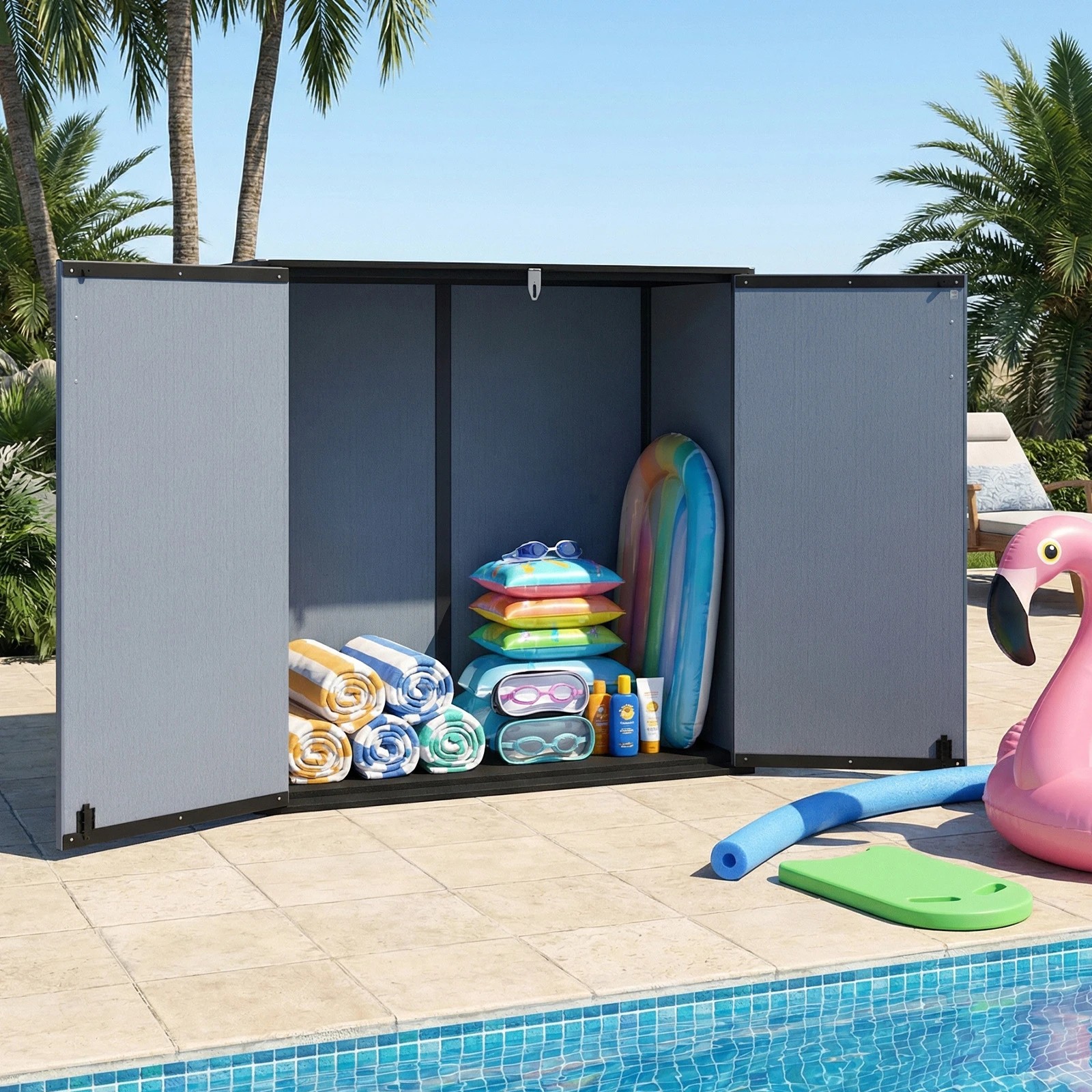 3 Costway 665 L Outdoor Storage Shed All-Weather Storage Box - Grey, 3 of 6