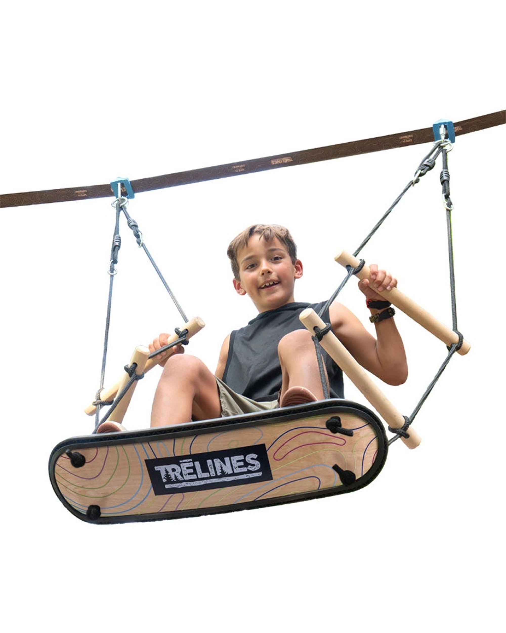 3 Trelines Treboard Surfin Swing Aerial Board Kids 5y Outdoor Fun Balance Toy 74.5x21x180cm - Black, 3 of 5