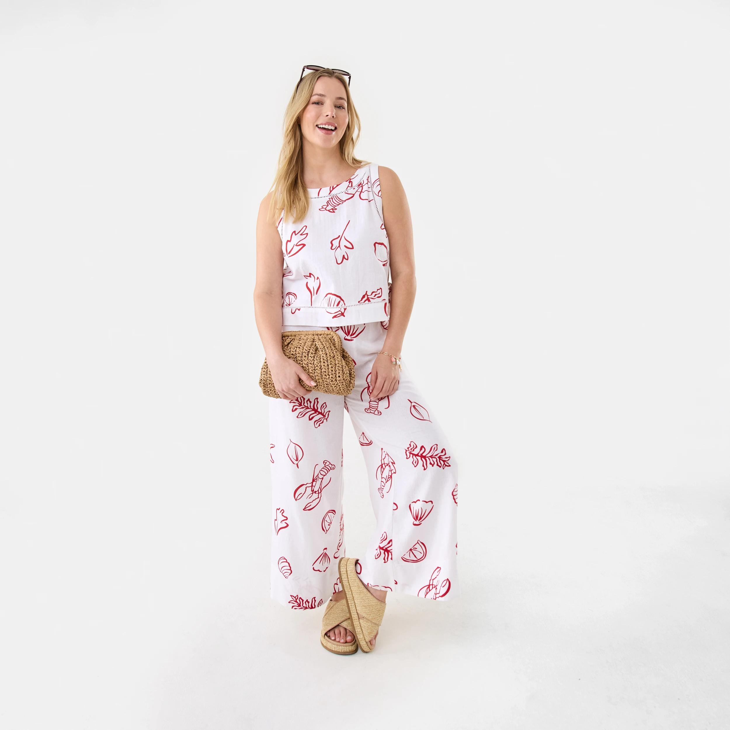 8 Printed Linen Blend Pants Red Vacay, 8 of 8