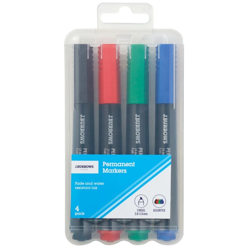 1 J.Burrows Permanent Markers Chisel Assorted 4 Pack, 1 of 3