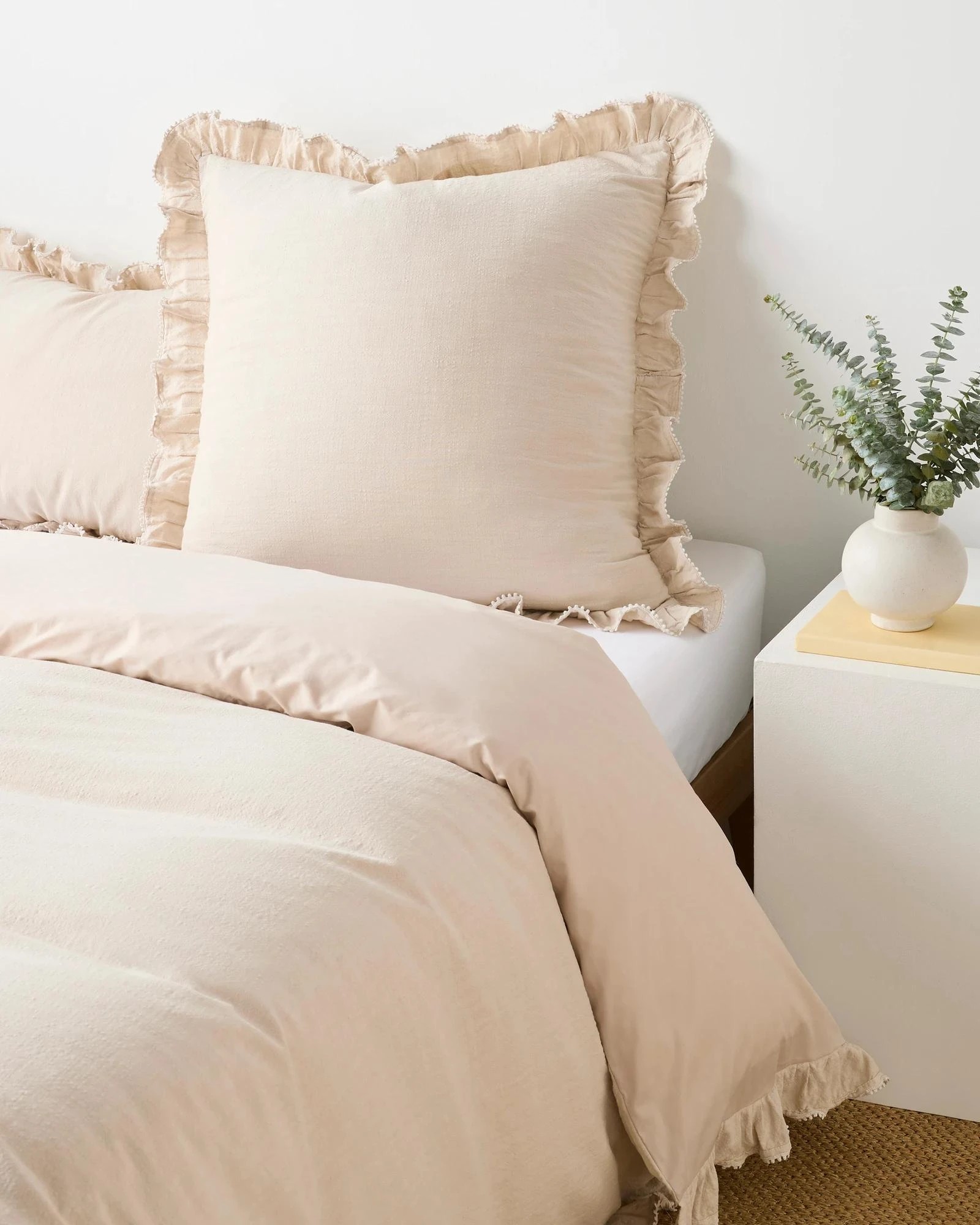 1 Target Kiara Australian Cotton Textured Stonewash Ruffle European Pillowcase - Queen Bed - Natural, 1 of 2
