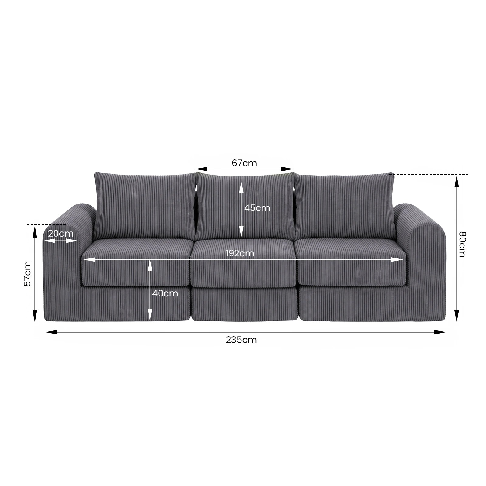 2 Advwin 235cm Modular Sectional 3 Seater Sofa Convertible Floor Sofa Bed Boneless Cloud Couch - Grey, 2 of 2