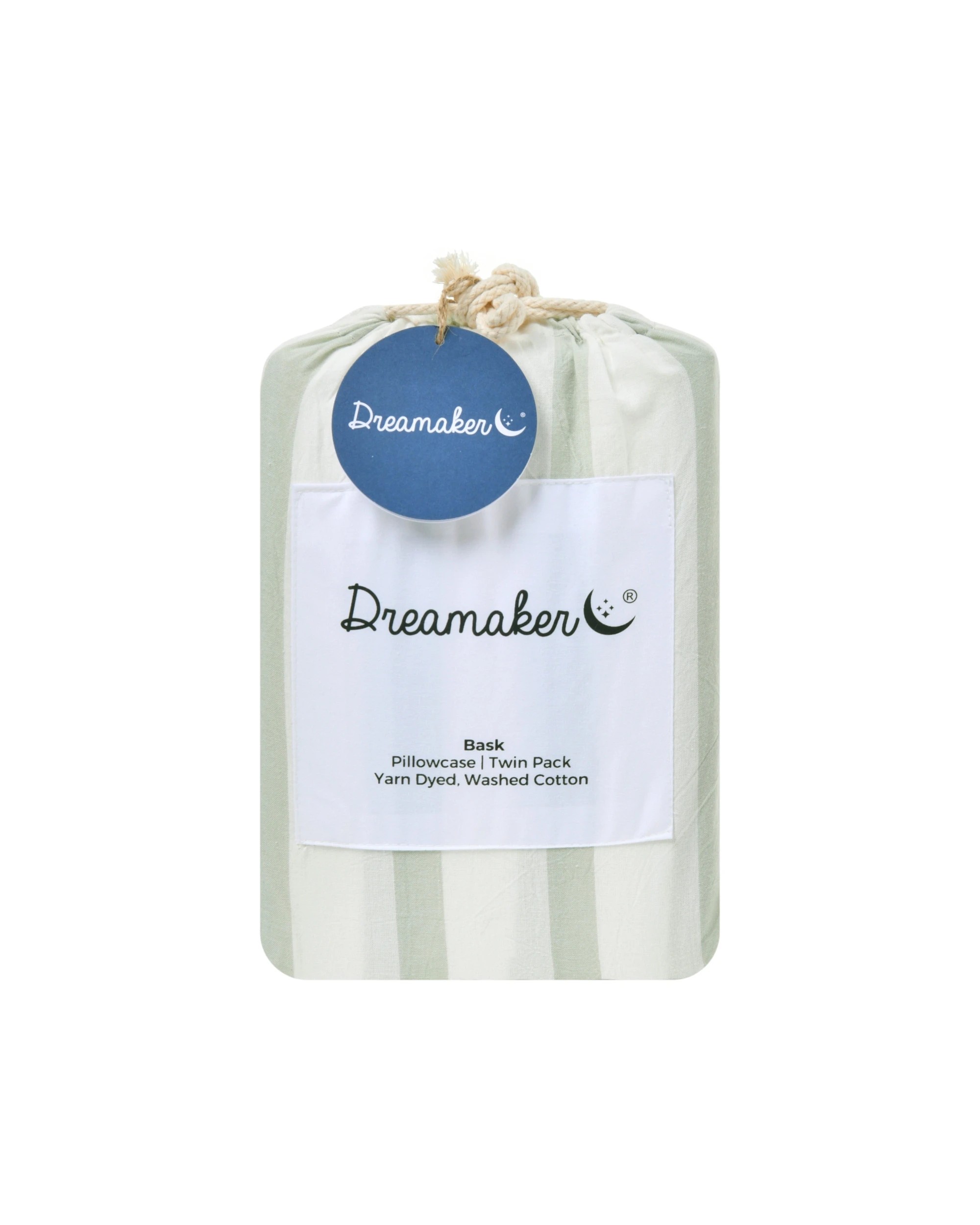 5 Dreamaker Twin Pack Bask Yarn Dyed Washed Cotton Striped Standard Pillowcase - Sage, 5 of 6