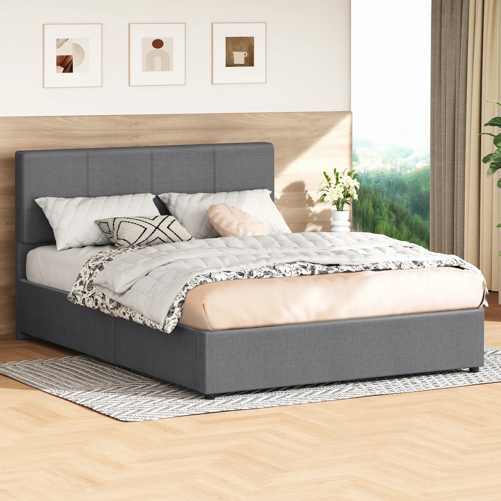 2 Alfordson Bed Frame Double Gas Lift Storage Adjustable Headboard Luria - Grey, 2 of 10