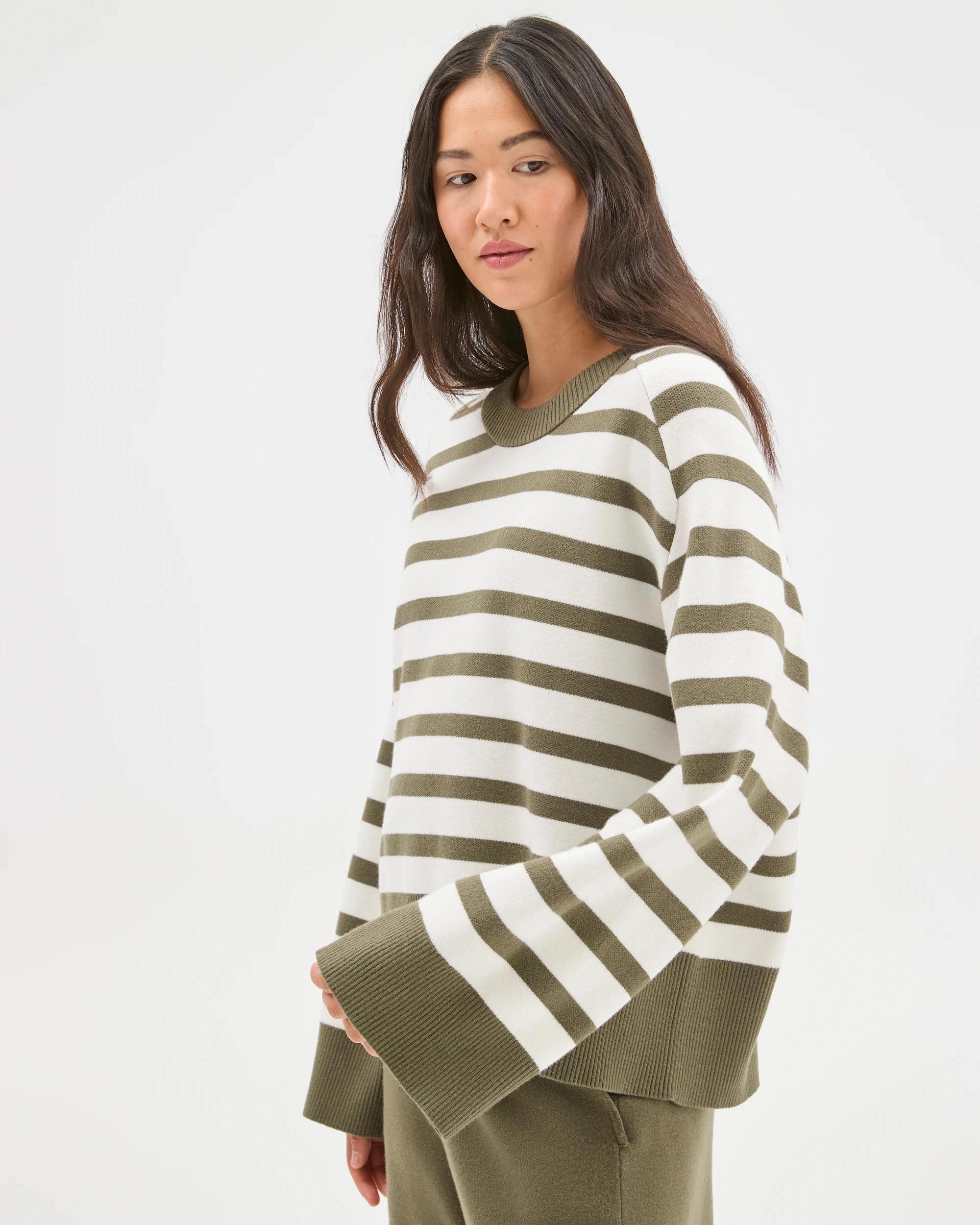 6 Target Woman Clean Knit Crew Neck Sweater DUSTY OLIVE STRIPE, 6 of 7