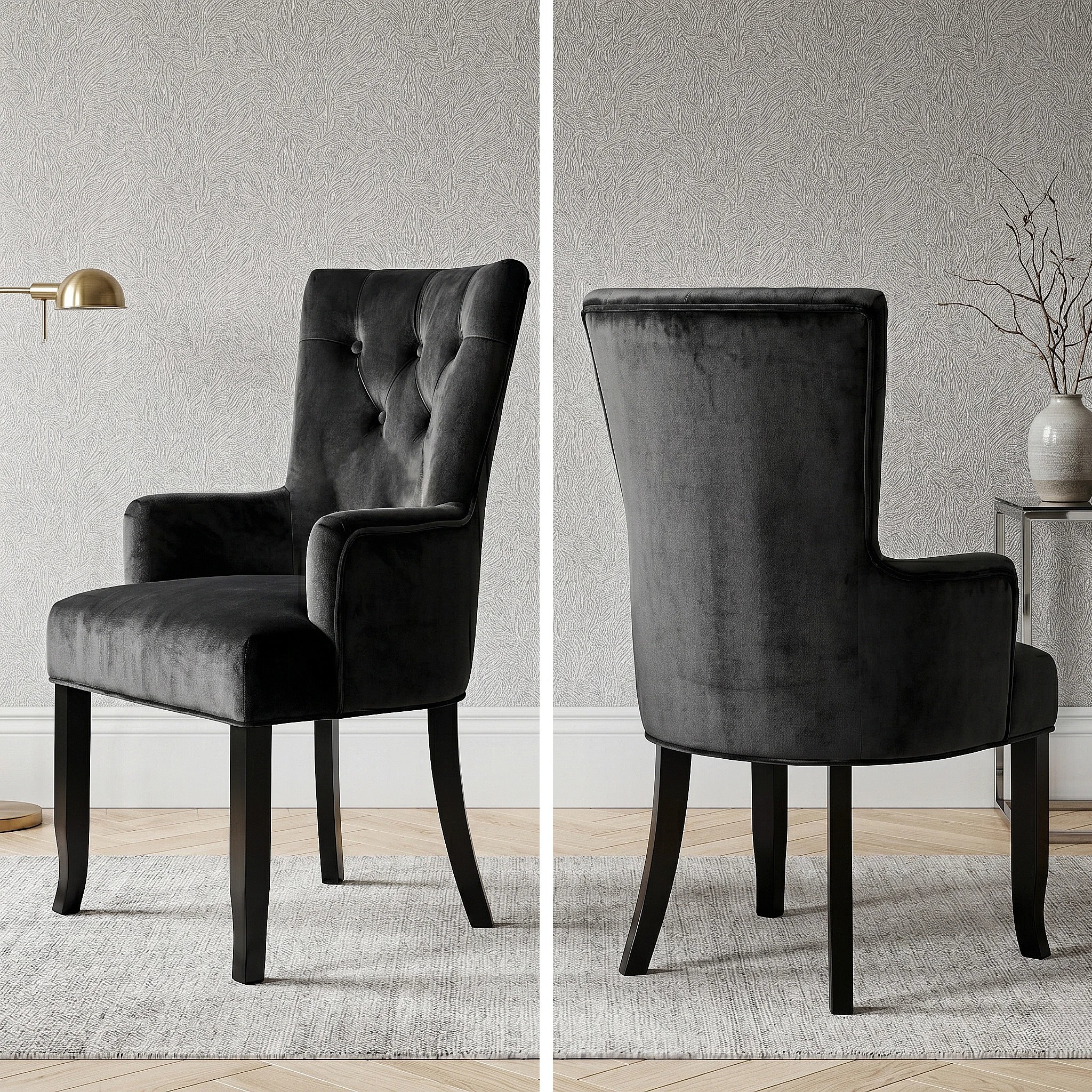 7 Artiss Dining Chairs Velvet French Provincial Armchair - Black, 7 of 8