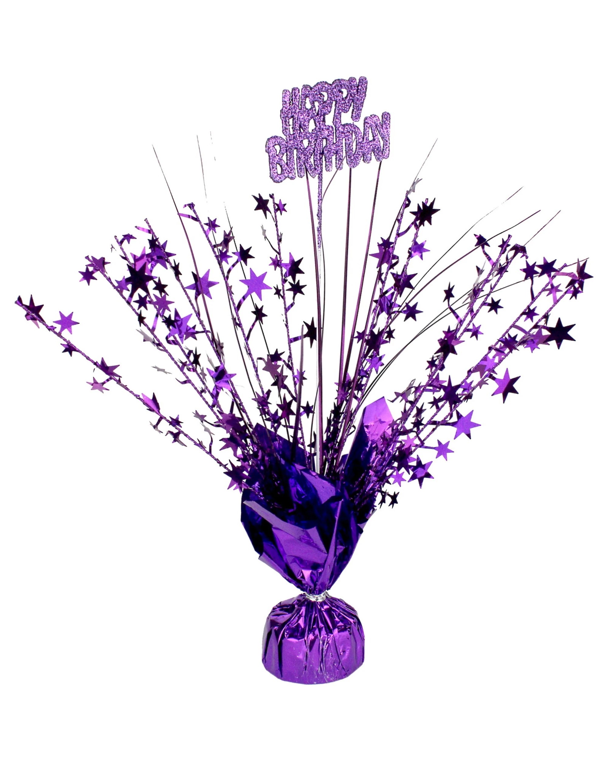 1 Partyrama Happy Birthday Purple Star Foil Spray Centrepiece - Purple, 1 of 1
