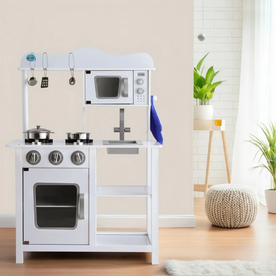 3 Keezi Kids Kitchen Play Set en Pretend Toys Cooking Children Cookware Food - White, 3 of 6