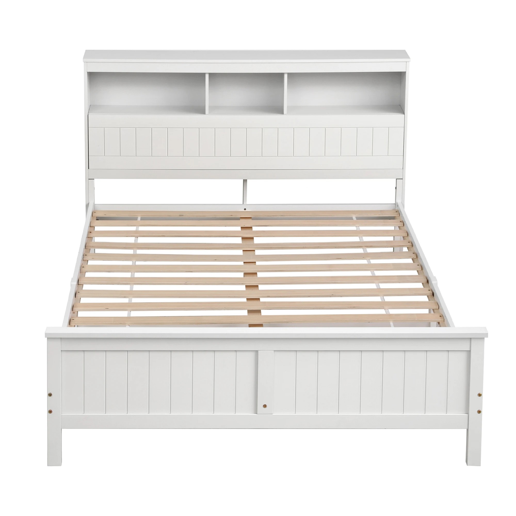 2 Artiss Queen Bed Frame with Storage Headboard Wooden Bed Base - White, 2 of 4