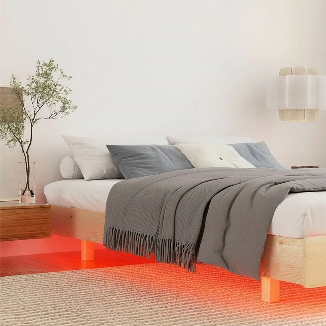 4 Artiss Bed Frame Double Size Floating LED Wooden Bed Base - Brown, 4 of 4