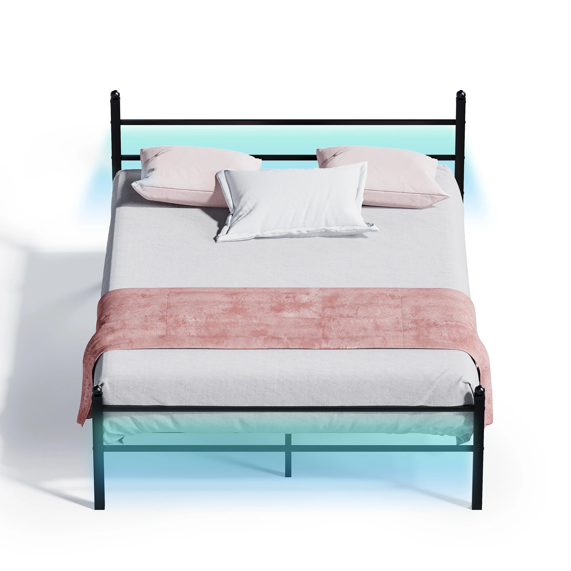 1 Advwin Queen Size LED Bed Frame with Charging Station Metal Platform, 1 of 6