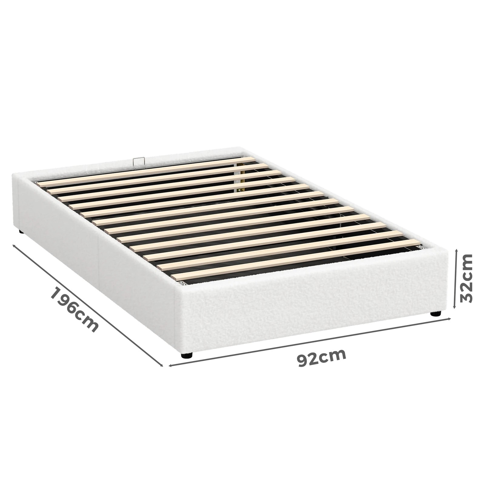 3 Alfordson Bed Frame Single Size Gas Lift Storage Mattress Base Boucle Barlow - White, 3 of 9