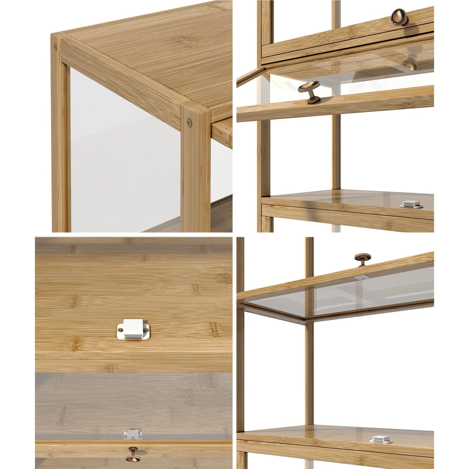 4 Oikiture Display Cabinet Storage 3-tier Shelves Clear Bookcase Stand Rack
 - Natural, 4 of 9