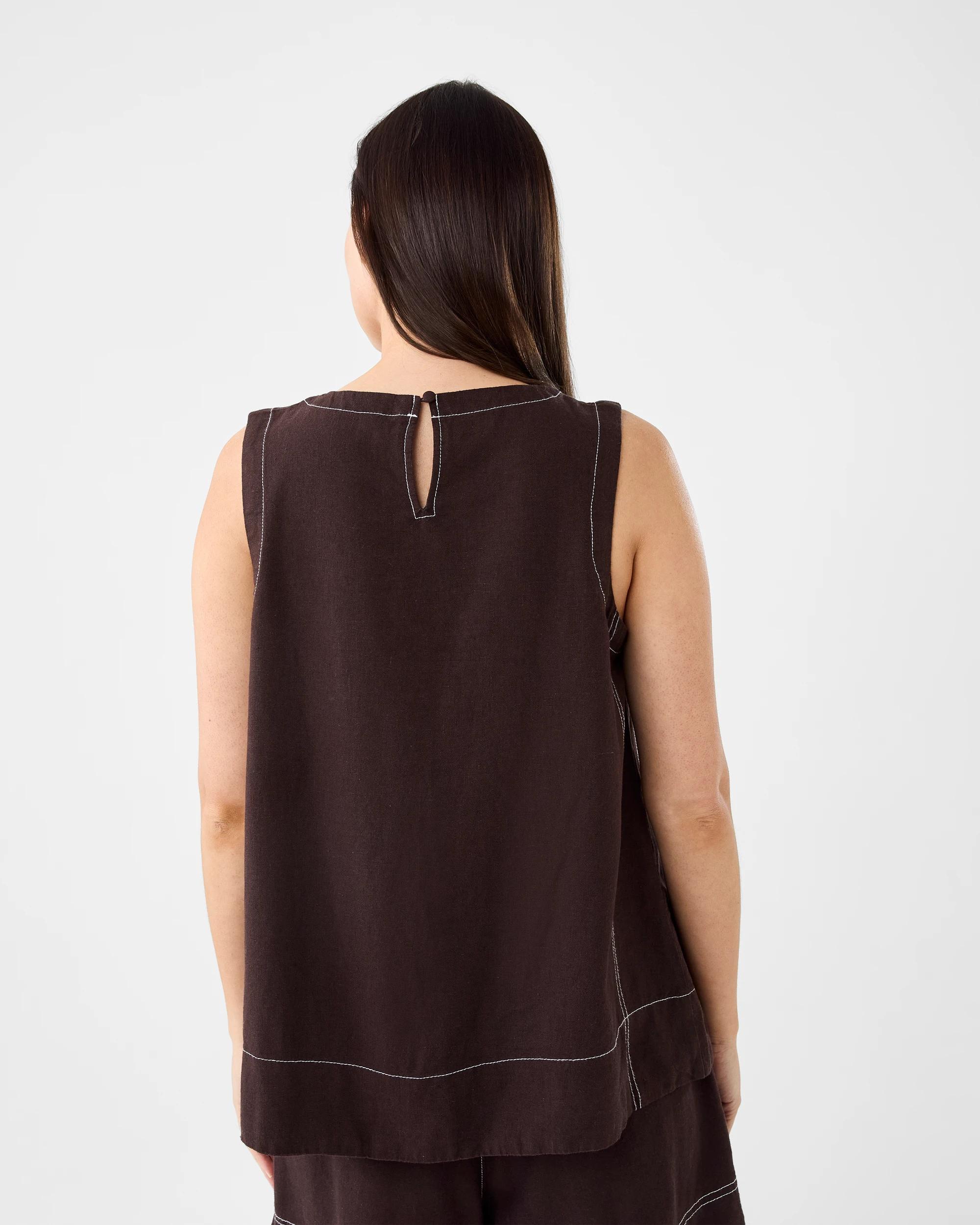 3 Sleeveless Linen Blend Contrast Stitch Swing Top Cbean, 3 of 7
