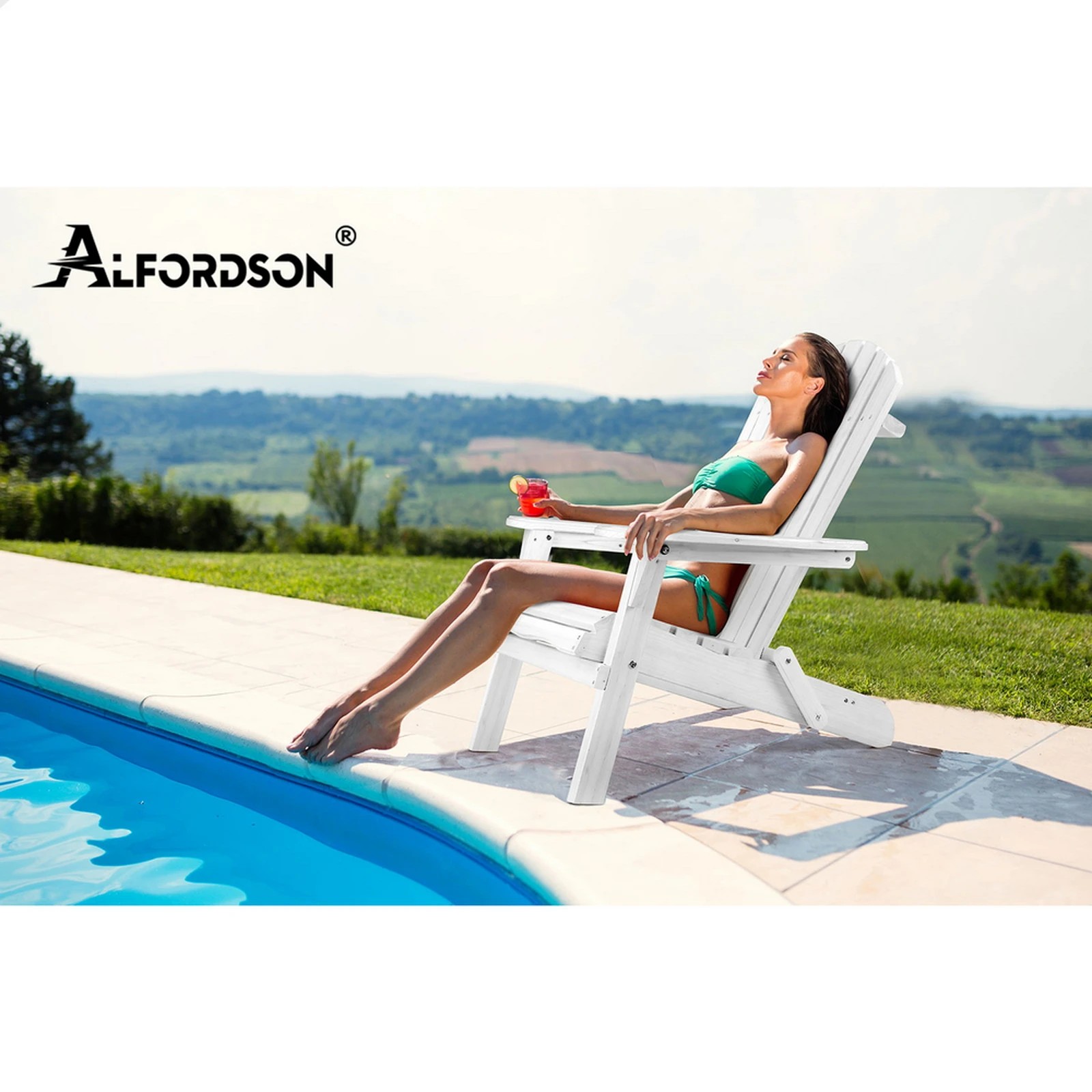 9 Alfordson 2x Outdoor Chairs Wooden Adirondack Patio Furniture Beach Garden - White, 9 of 9