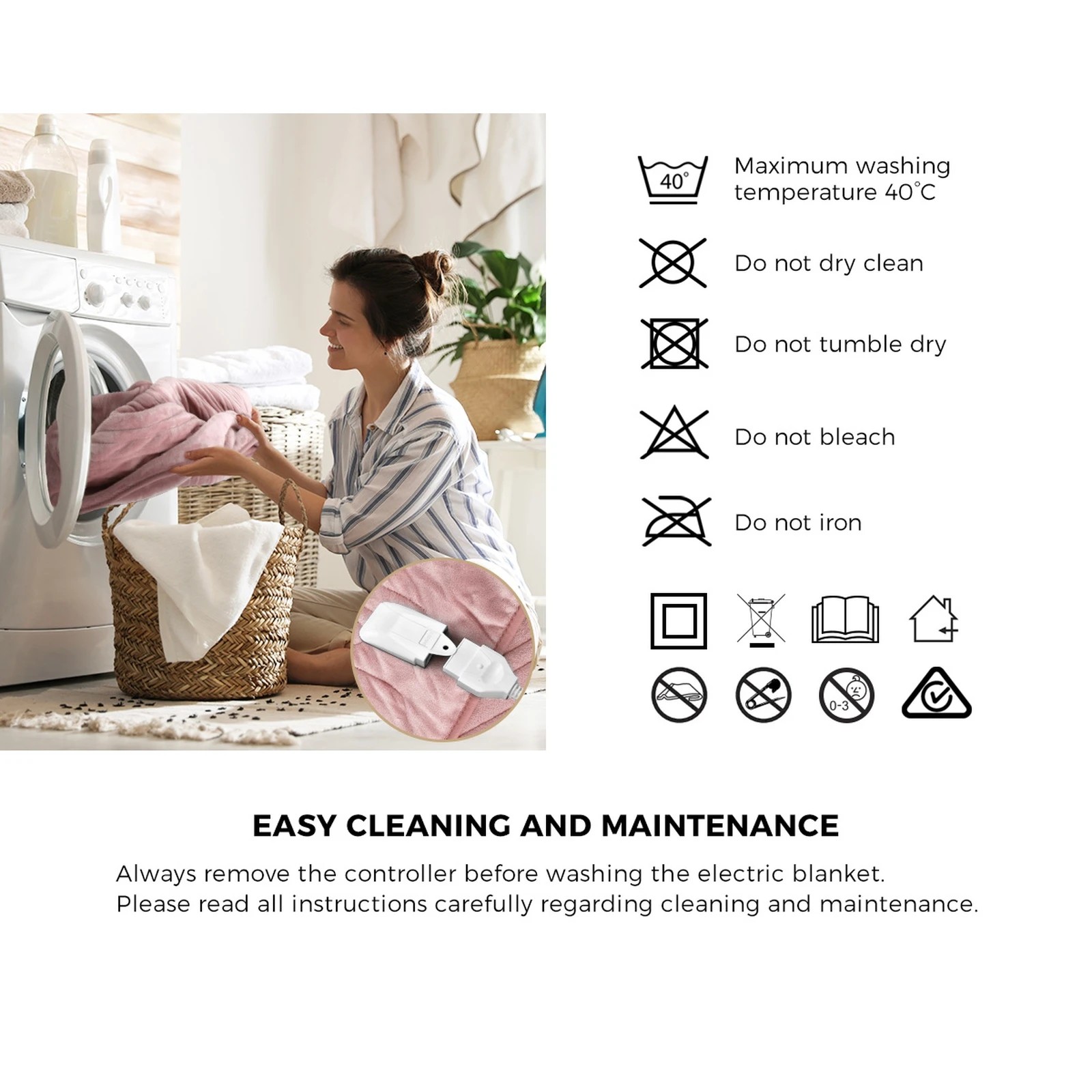 8 Bedra Bedding Washable Electric Heated Throw Rug Flannel Snuggle Blanket Winter - Single Bed - Pink, 8 of 10