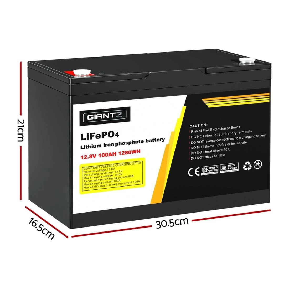 2 Giantz 12V 100Ah Lithium Battery LiFePO4 Deep Cycle Box Solar Caravan Camping - Black, 2 of 5