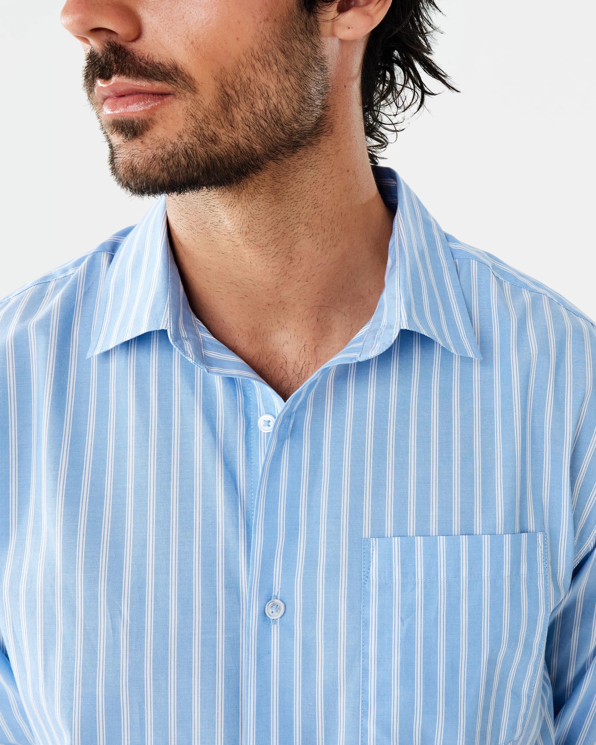 6 Long Sleeve Relaxed Poplin Shirt Blu Stripe, 6 of 10
