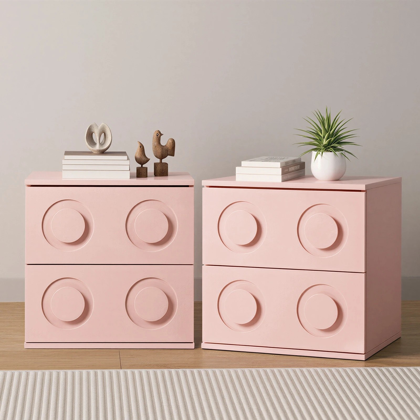 3 Oikiture 2x Bedside Table 2 Drawers Nightstand Side Storage Cabinet - Pink, 3 of 9