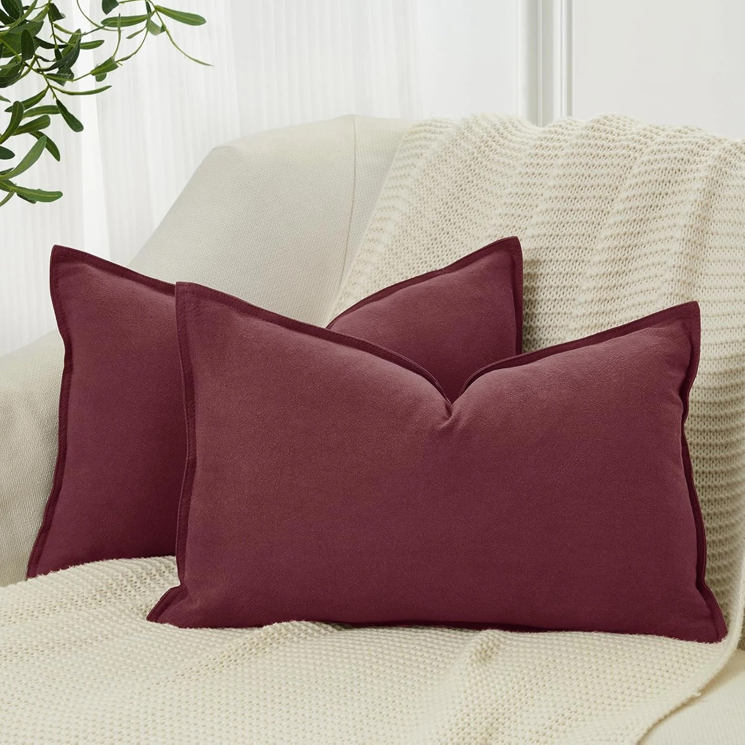 1 Gioia Casa 2-Pack Linen-Cotton Blend Cushion Covers 30x50cm - Burgundy, 1 of 4