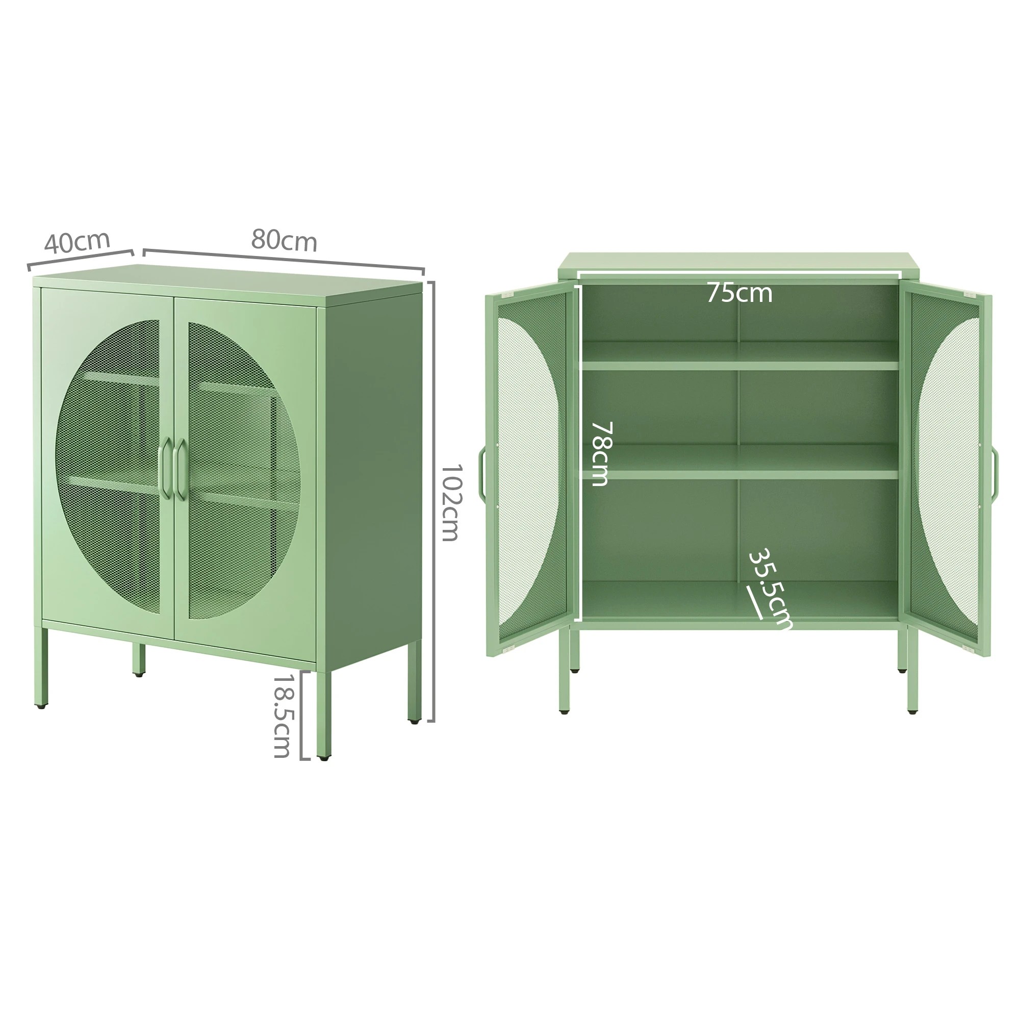 2 Artiss 2x Buffet Sideboard Cabinet ELSA Cupboard Storage Mesh Doors Metal - Green, 2 of 8