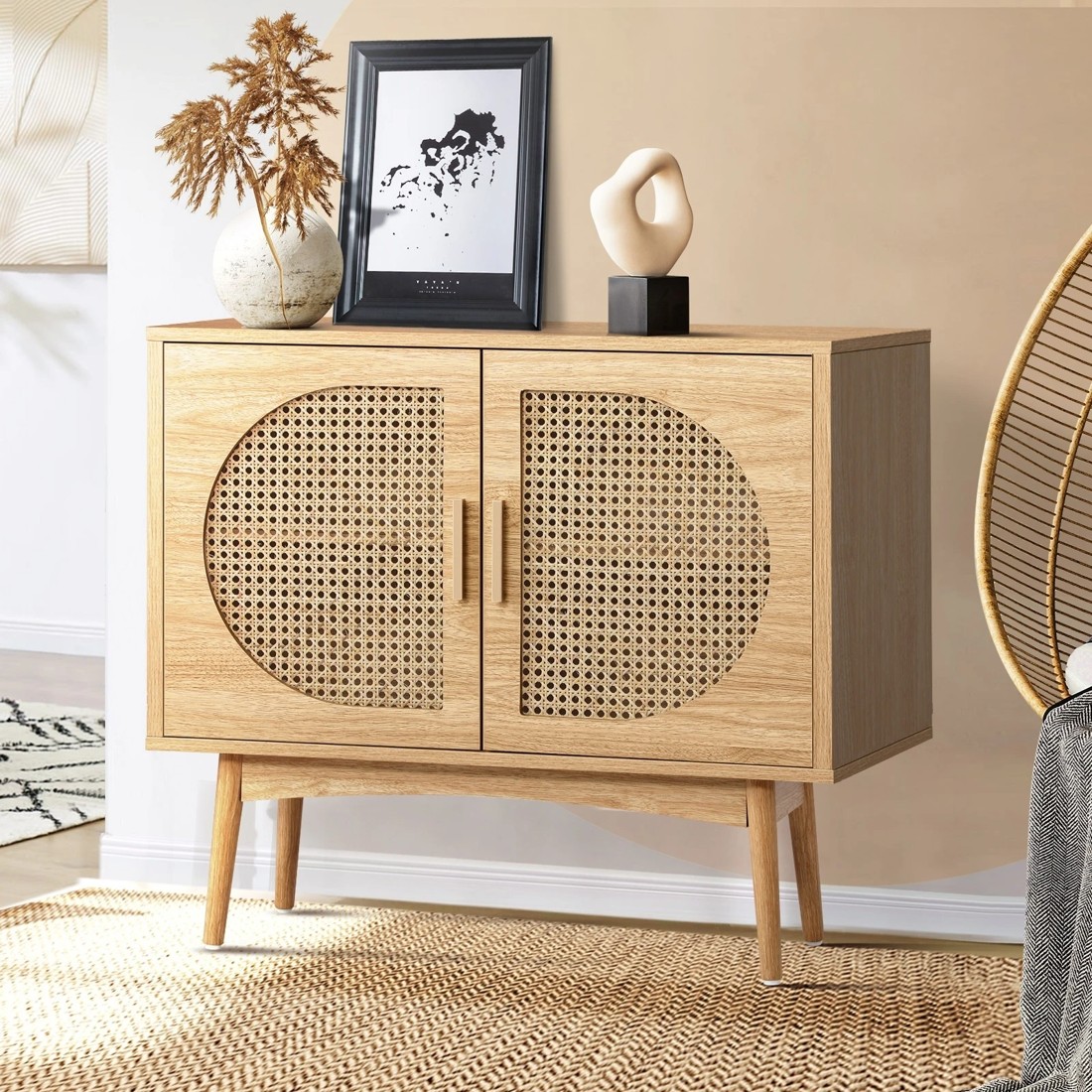 2 Oikiture Buffet Sideboard Rattan Storage Cabinet
 - Natural, 2 of 10