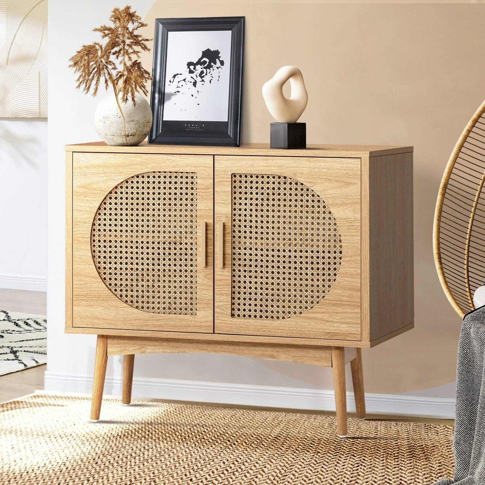 2 Oikiture Buffet Sideboard Rattan Storage Cabinet
 - Natural, 2 of 10