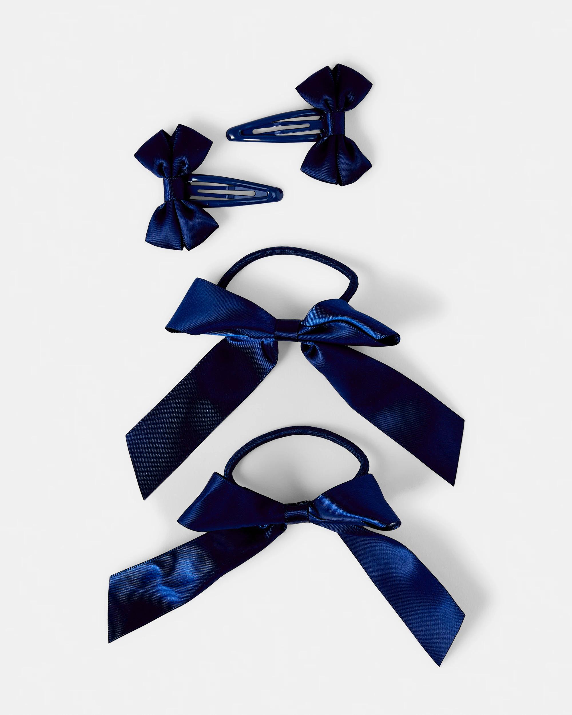 1 4 Pack School Bow Hair Elastics and Clips Set Nvy Sphire, 1 of 5