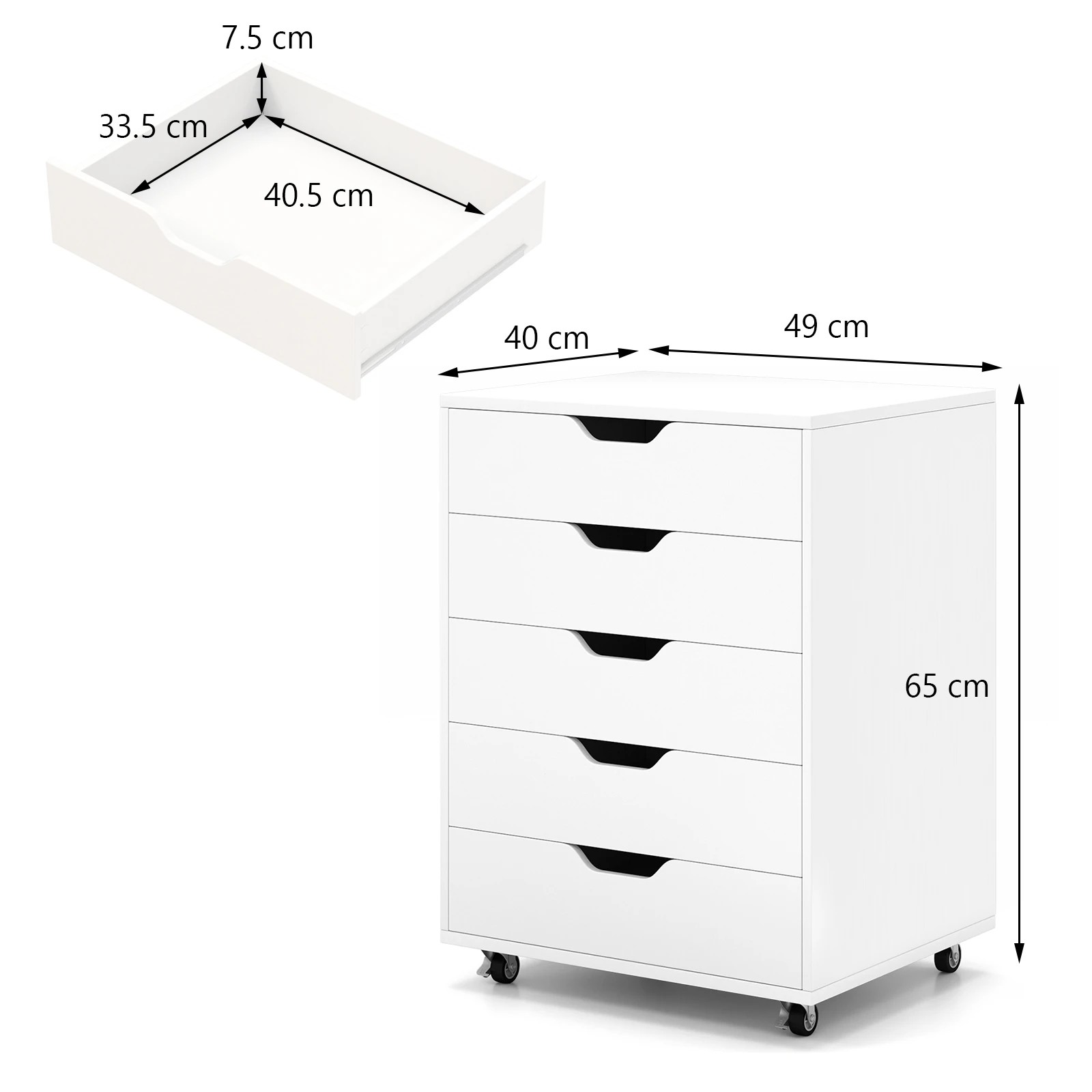 2 Costway 5 Drawer Mobile File Cabinet Rolling Storage Drawer Chest - White, 2 of 2