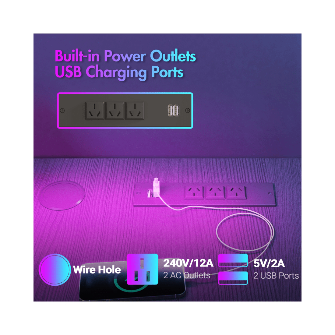 4 Advwin L Shaped Gaming Desk 140cm With Led Lights & Power Outlets Convertible Computer Desk With Monitor Stand Black, 4 of 10