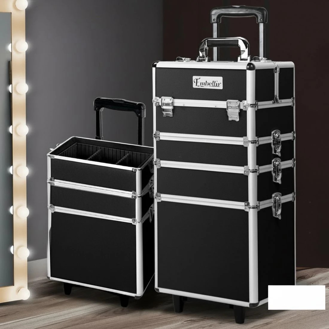 9 Embellir Makeup Case Beauty Trolley Cosmetic Organiser Box Travel Wheels - Multi, 9 of 9