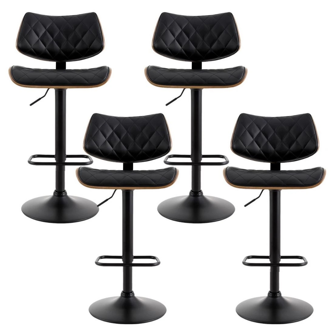 4 Artiss 4x Bar Stools Kitchen Dining Chairs Gas Lift Stool Wooden Leather - Black, 4 of 7