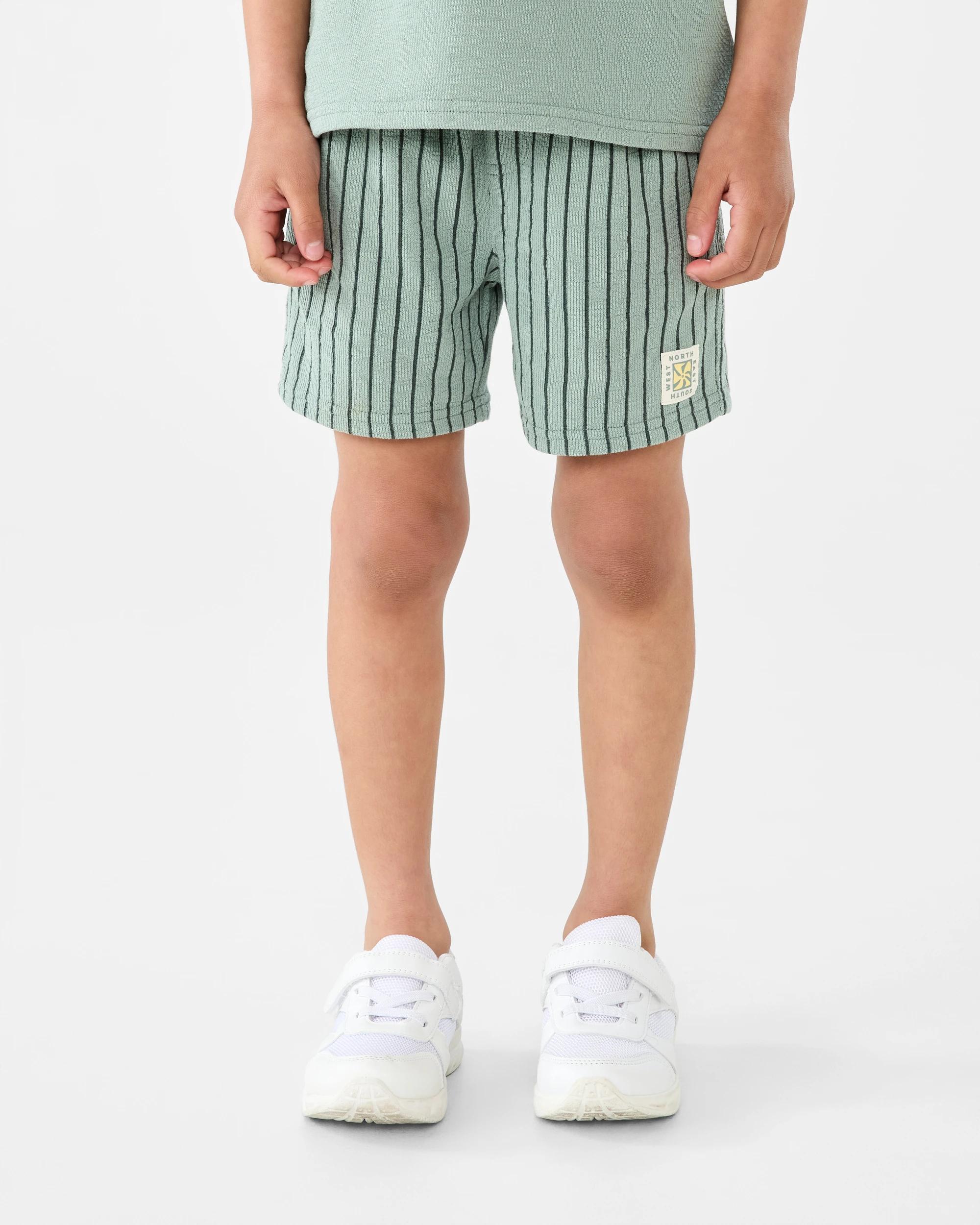 1 Textured Knit Shorts Grn Stripe, 1 of 7