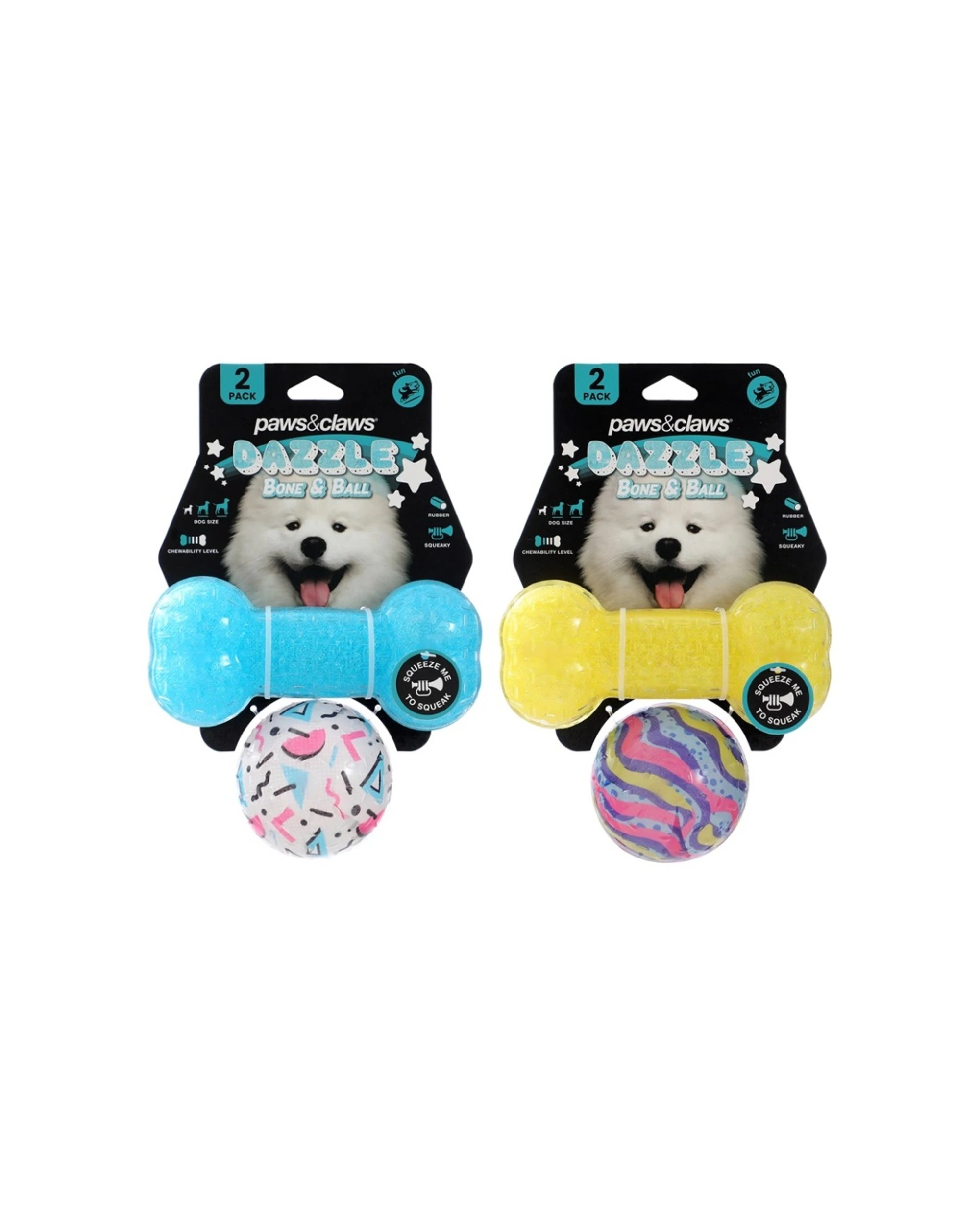 3 Paws & Claws 6x 2pc Dazzle Bone Printed Ball Pet Dog Toy Set - Assorted, 3 of 7
