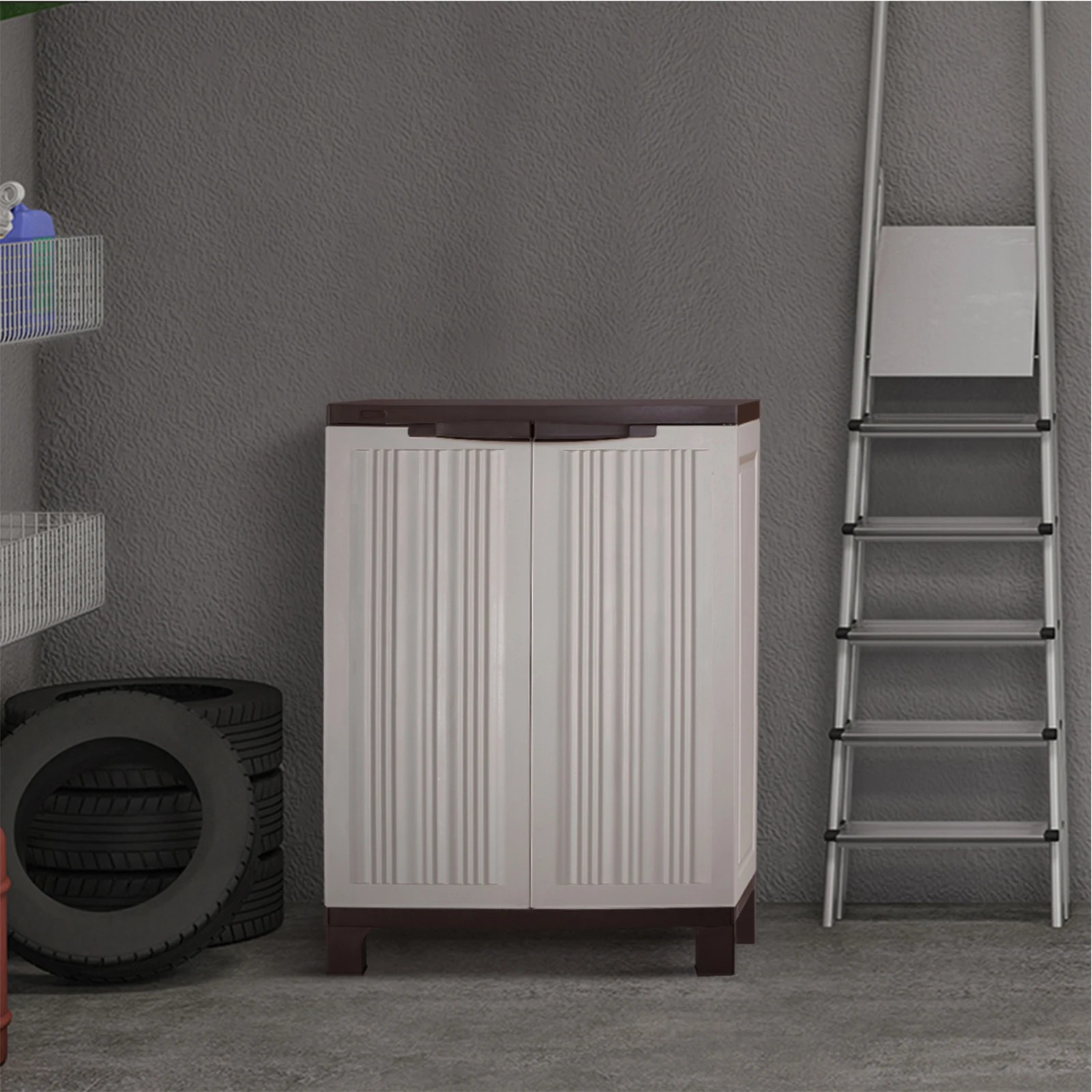 5 Livsip Outdoor Storage Cabinet Box Garden Garage Cupboard Adjustable Lockable - Beige, 5 of 7