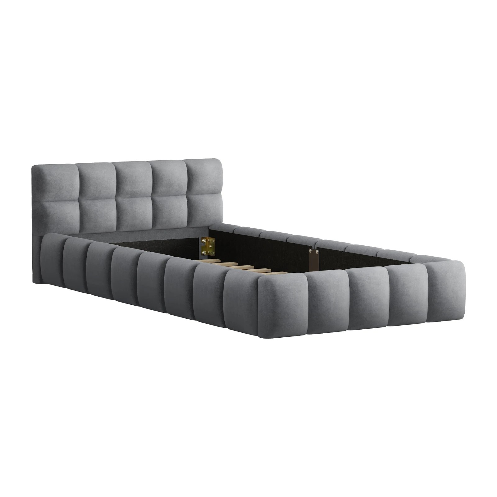 10 Alfordson Bed Frame Single Size Tufted Headboard Foundation Velvet Talmon - Grey, 10 of 10