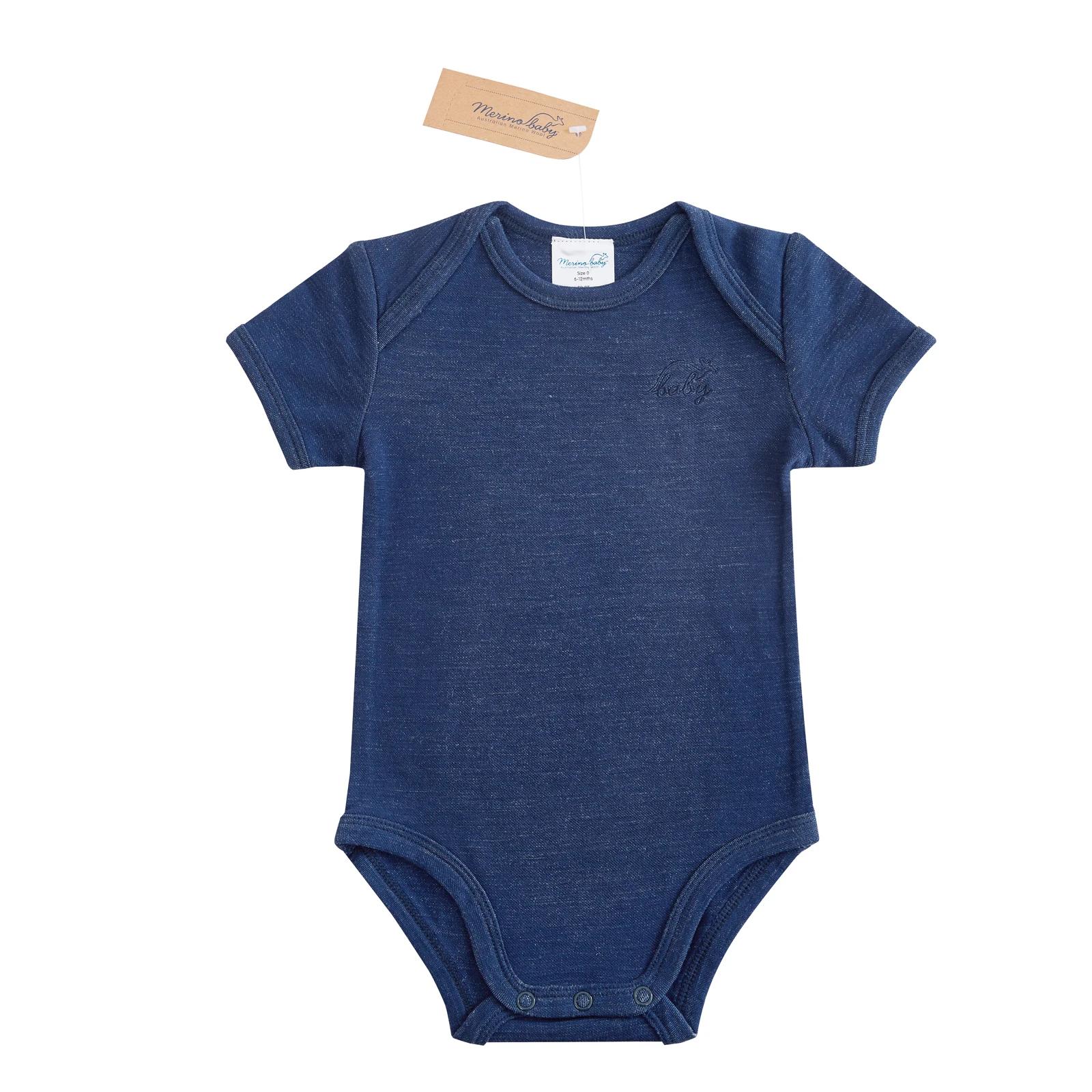 1 Merino Baby Australian Merino Wool Merino Short Sleeve Bodysuit-Navy Marle NAVY MARLE, 1 of 7