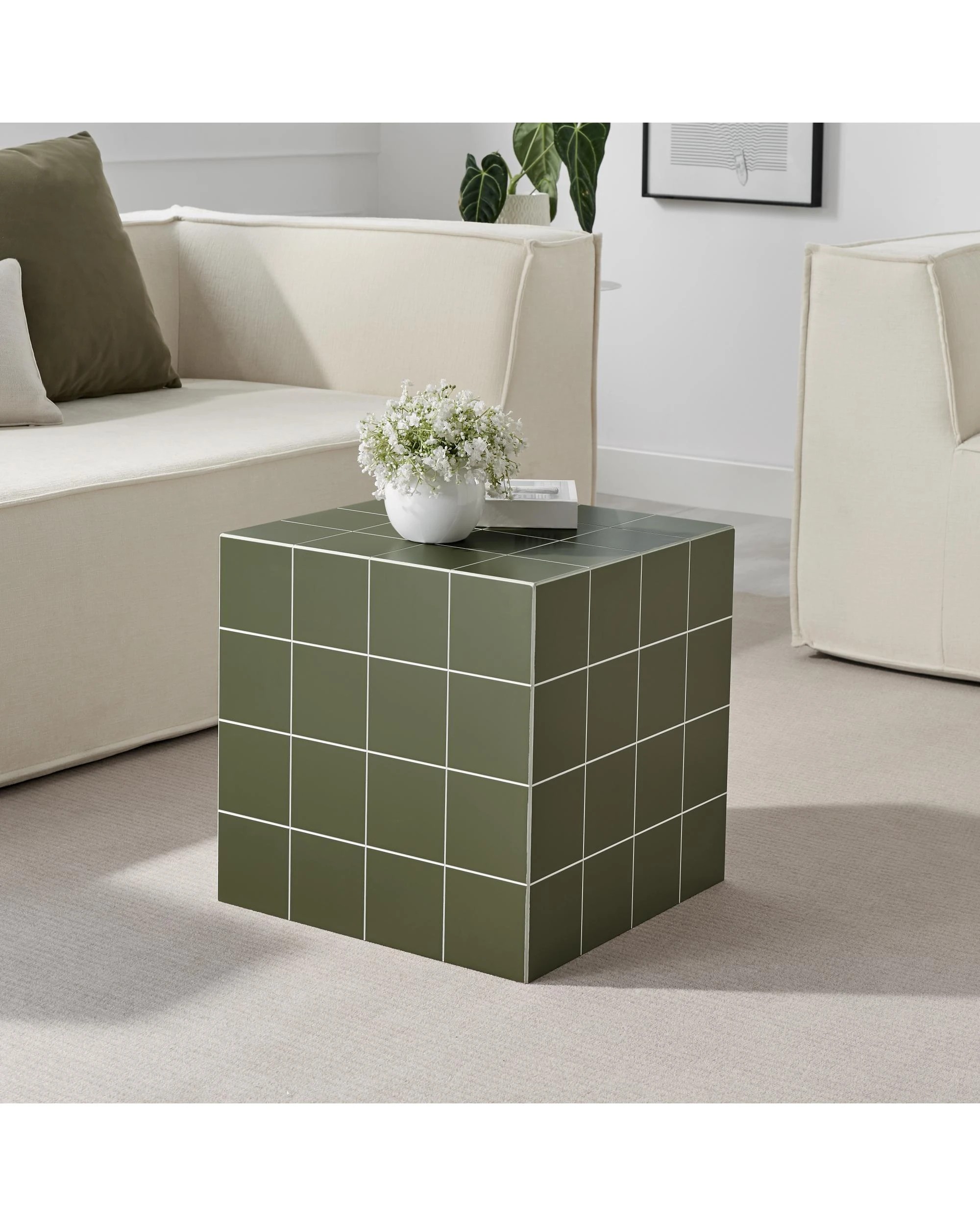 2 Kodu Side Table Cube Bedside Storage Olive - Green, 2 of 6