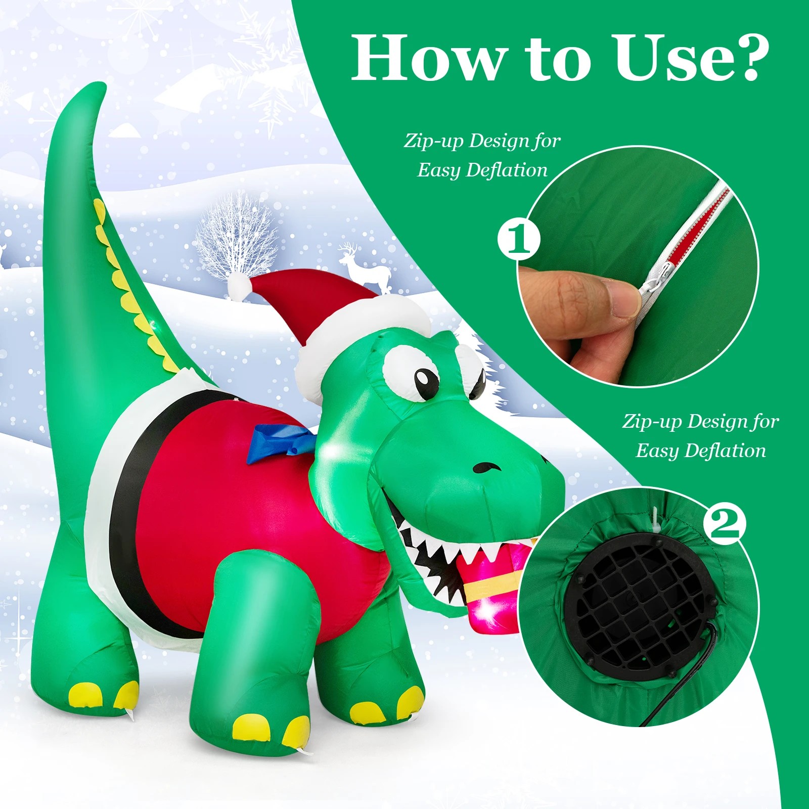 10 Costway 1.85M Christmas Inflatables Dinosaur & Gift Box LED Lights Xmas Outdoor Decoration, 10 of 10