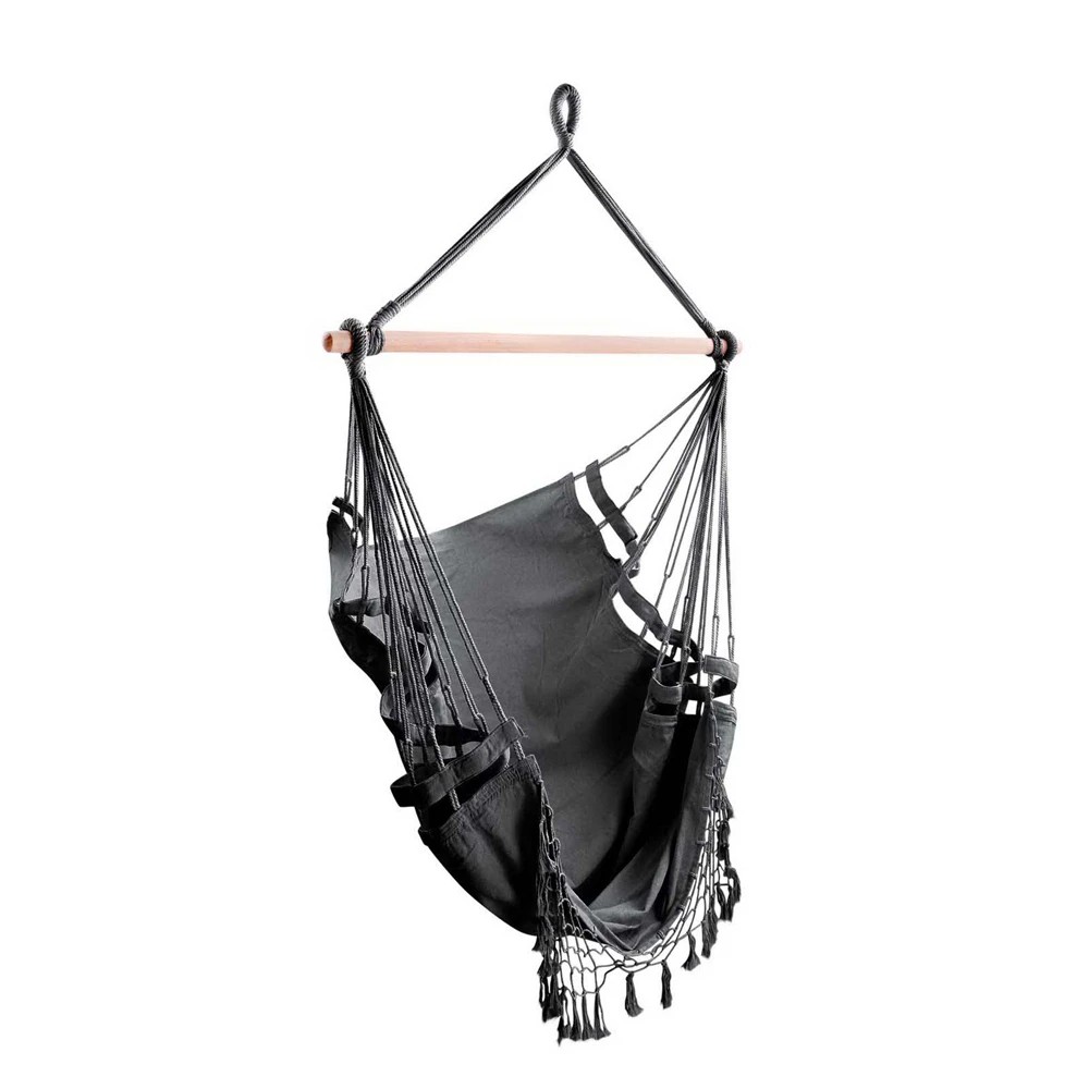 1 Gardeon Hanging Hammock Chair Outdoor Swing Hammocks Tassel - Grey, 1 of 8